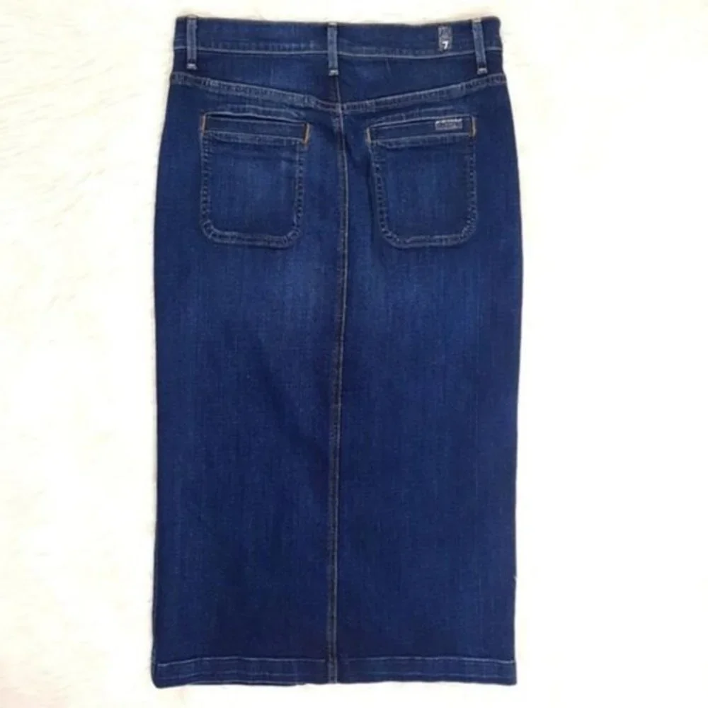 7 For All Mankind Button Fly Long Denim Jean Skirt - Picture 5 of 10